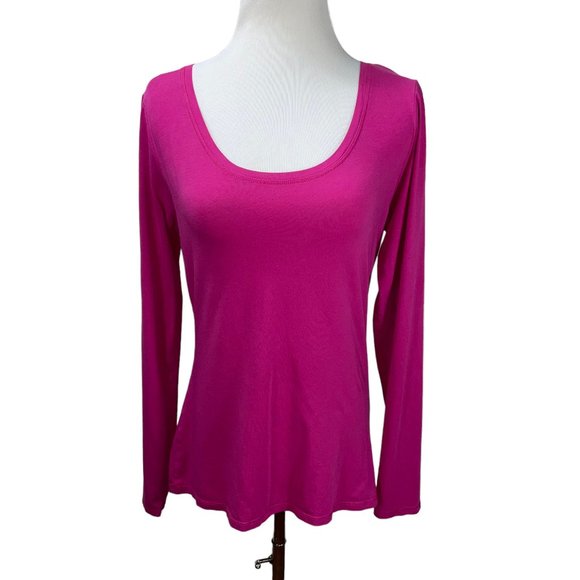 Lucy Pink Solid Pima Cotton Trapeze Long Sleeve Knit Top Workout T-Shirt Tunic - Picture 2 of 10